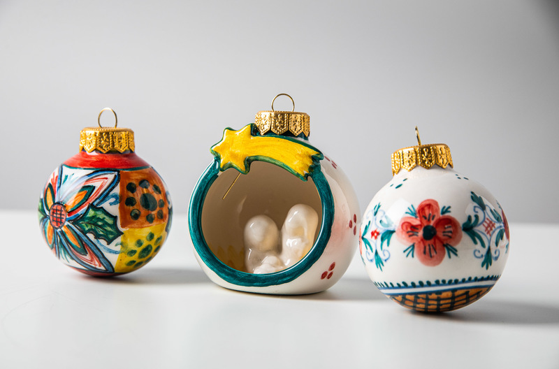 Set 3 palline per albero di Natale in ceramica siciliana - Idee regalo di ceramiche siciliane